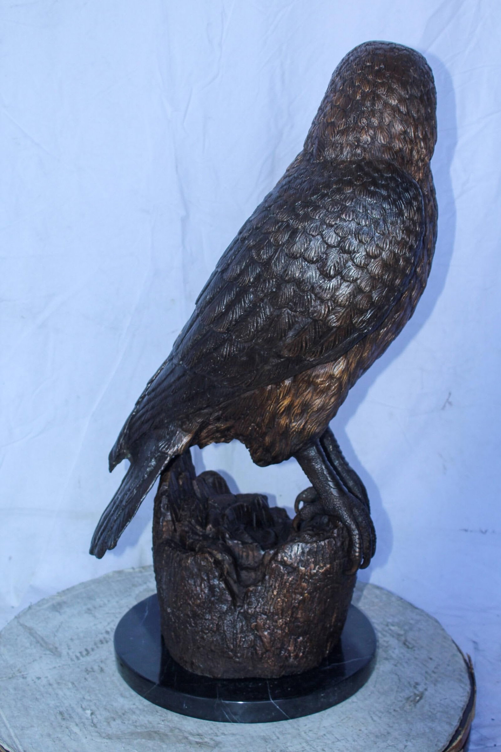 Hawk Bronze Statue Standing on Tree Stump with Marble Base 12" x 15" x 29"H - 8