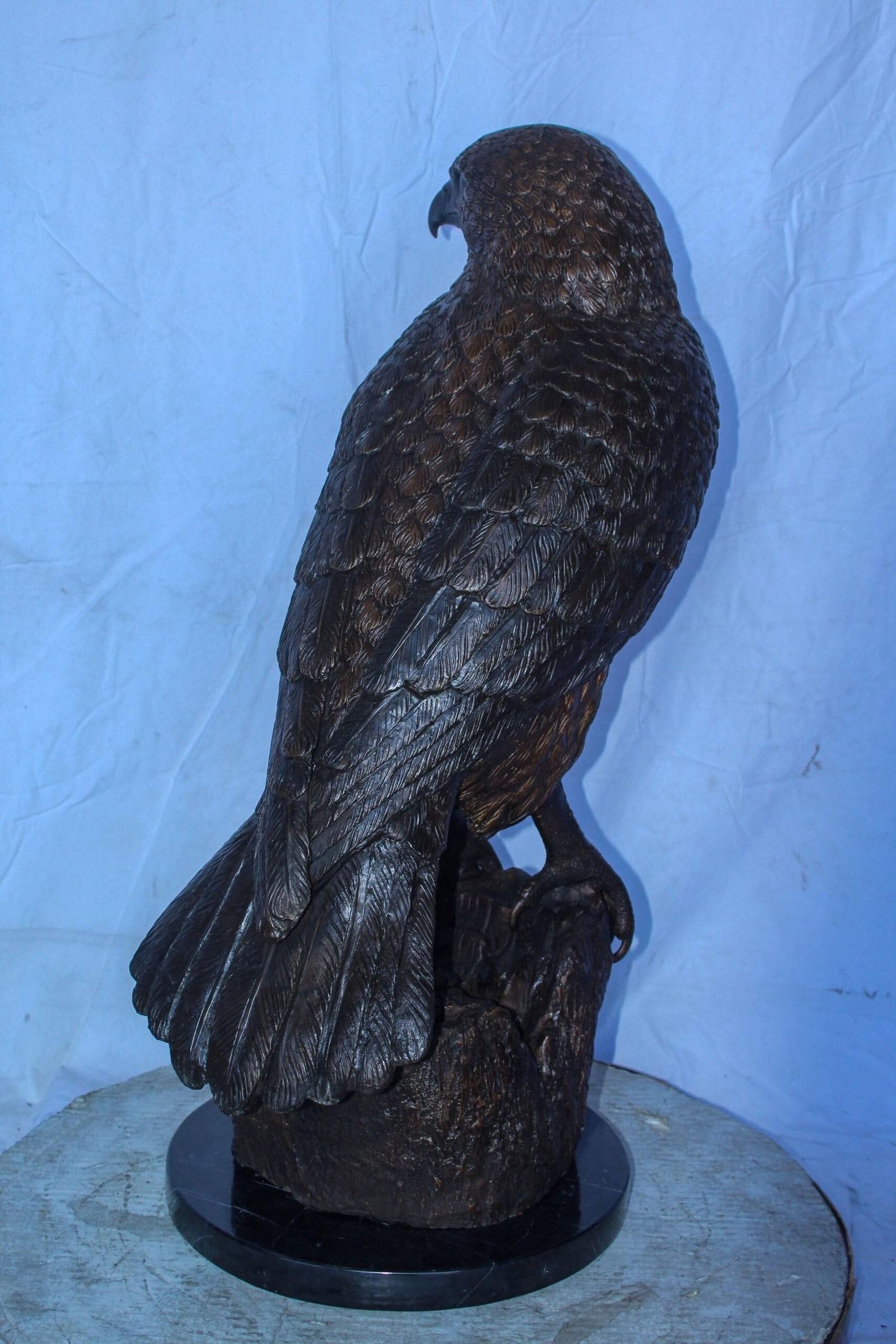 Hawk Bronze Statue Standing on Tree Stump with Marble Base 12" x 15" x 29"H - 9