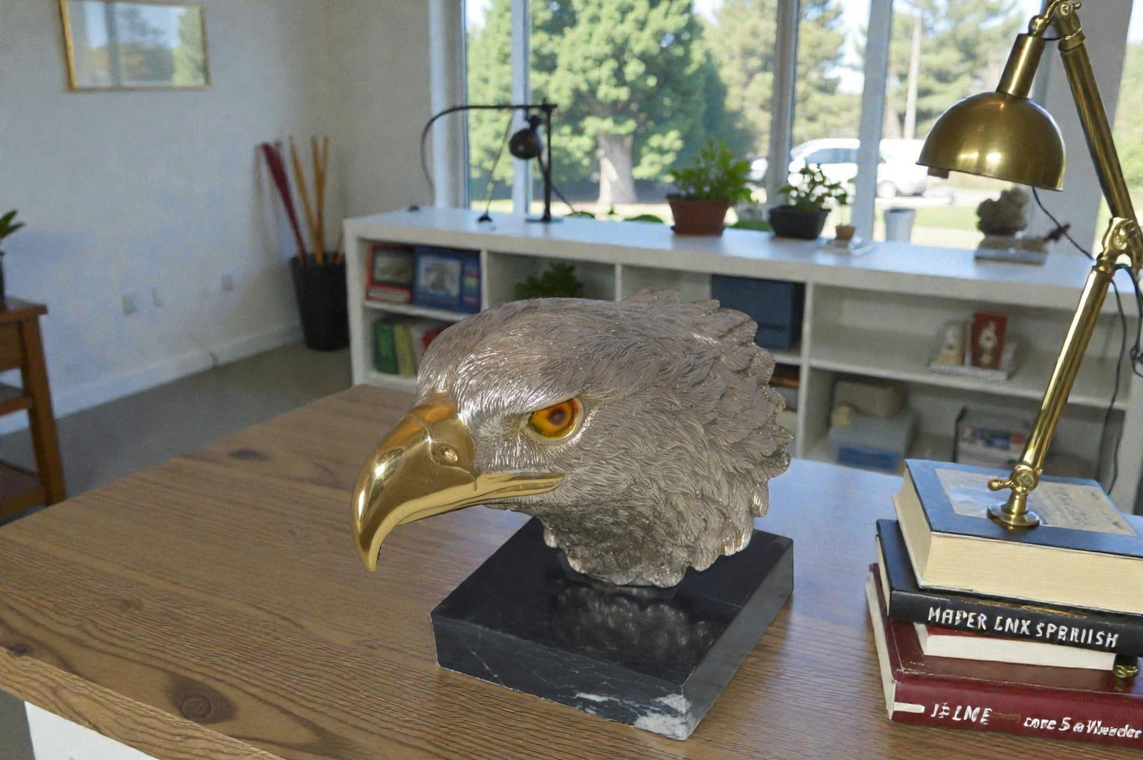 Eagle head Silver Finish - Bronze Statue - Size: 10"L x 6"W x 8.5"H. - 2
