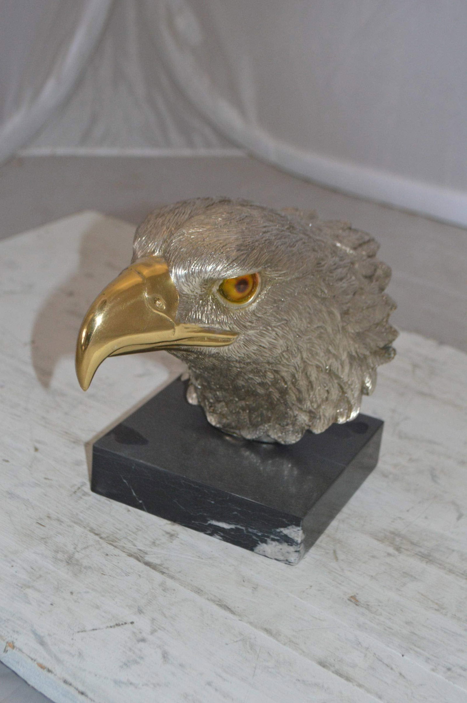 Eagle head Silver Finish - Bronze Statue - Size: 10"L x 6"W x 8.5"H. - 5