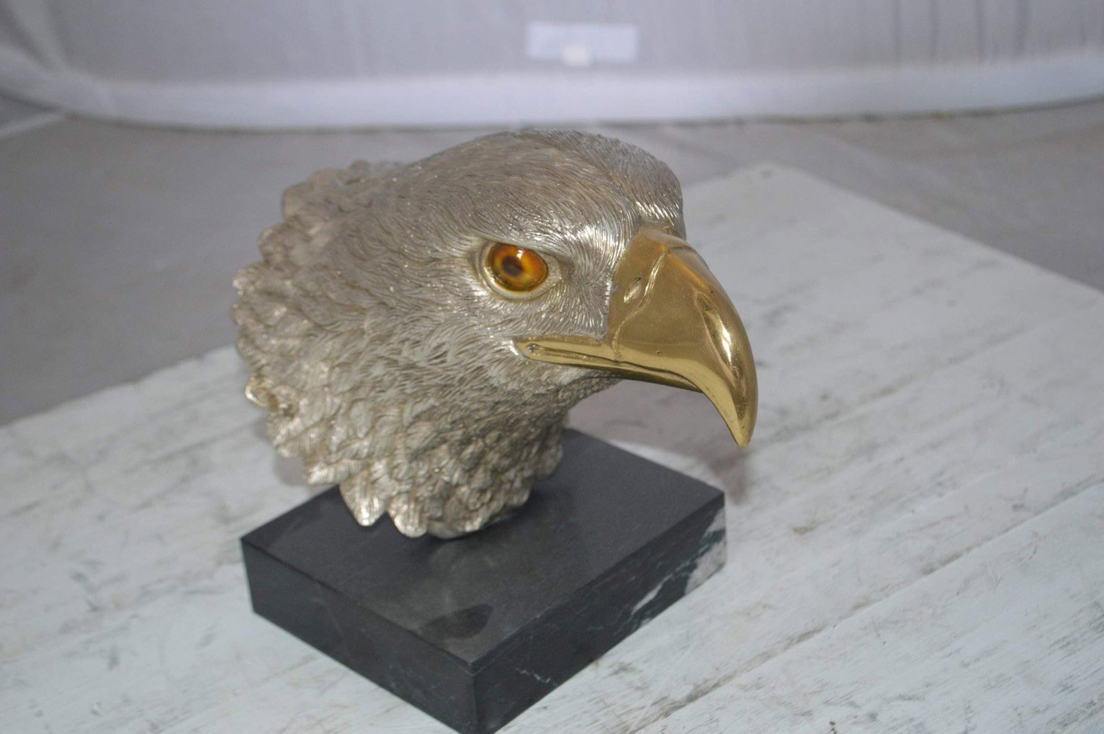 Eagle head Silver Finish - Bronze Statue - Size: 10"L x 6"W x 8.5"H. - 7