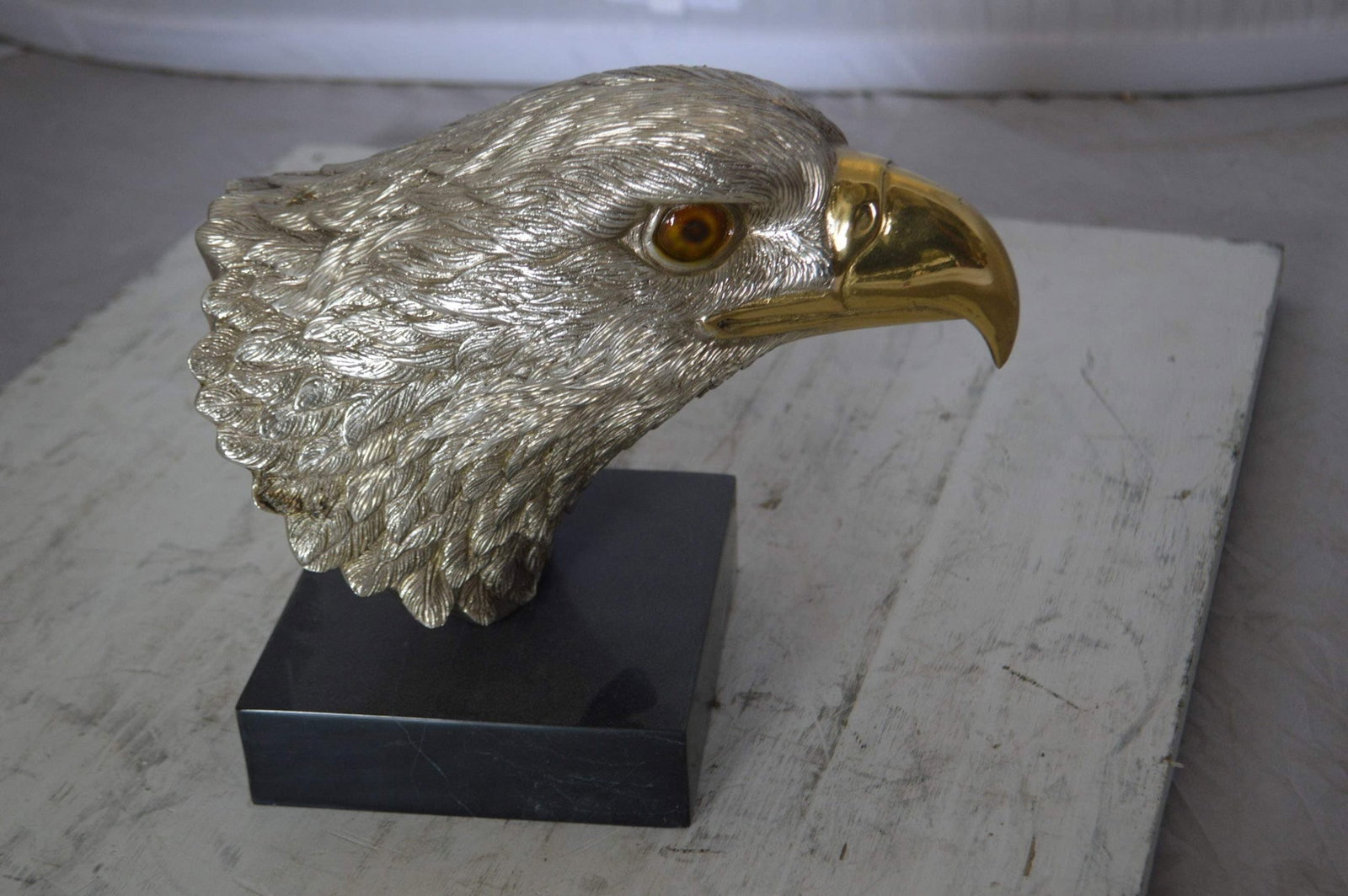 Eagle head Silver Finish - Bronze Statue - Size: 10"L x 6"W x 8.5"H. - 8