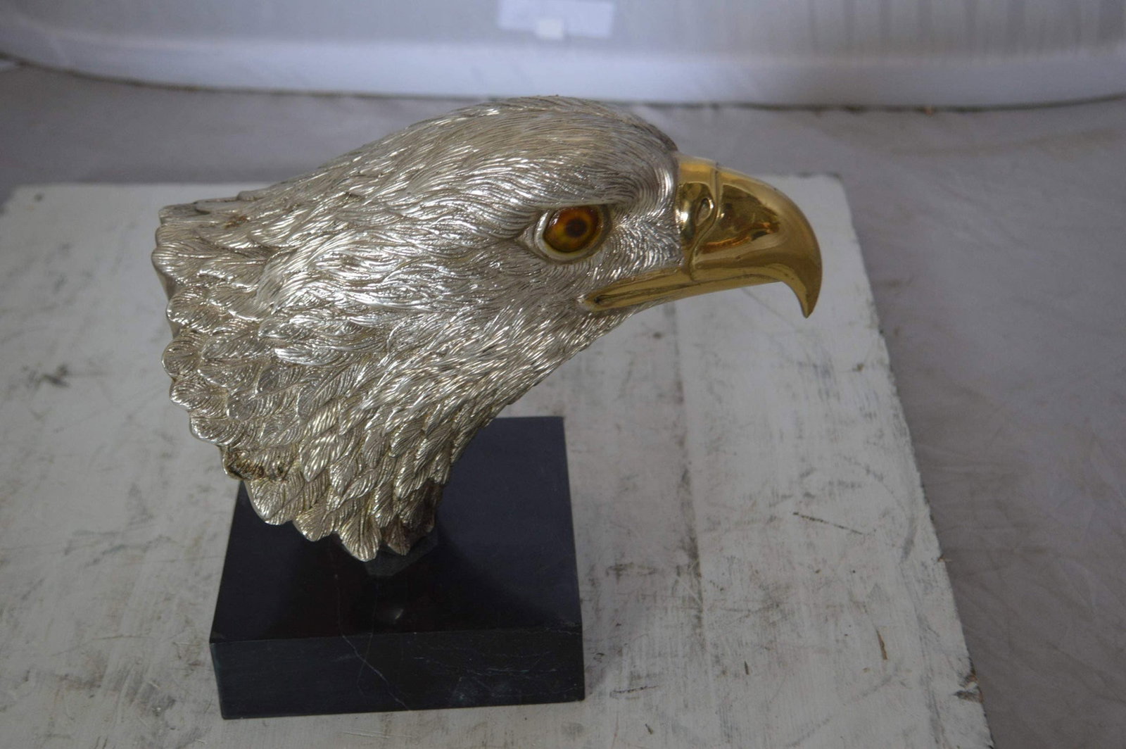 Eagle head Silver Finish - Bronze Statue - Size: 10"L x 6"W x 8.5"H. - 9