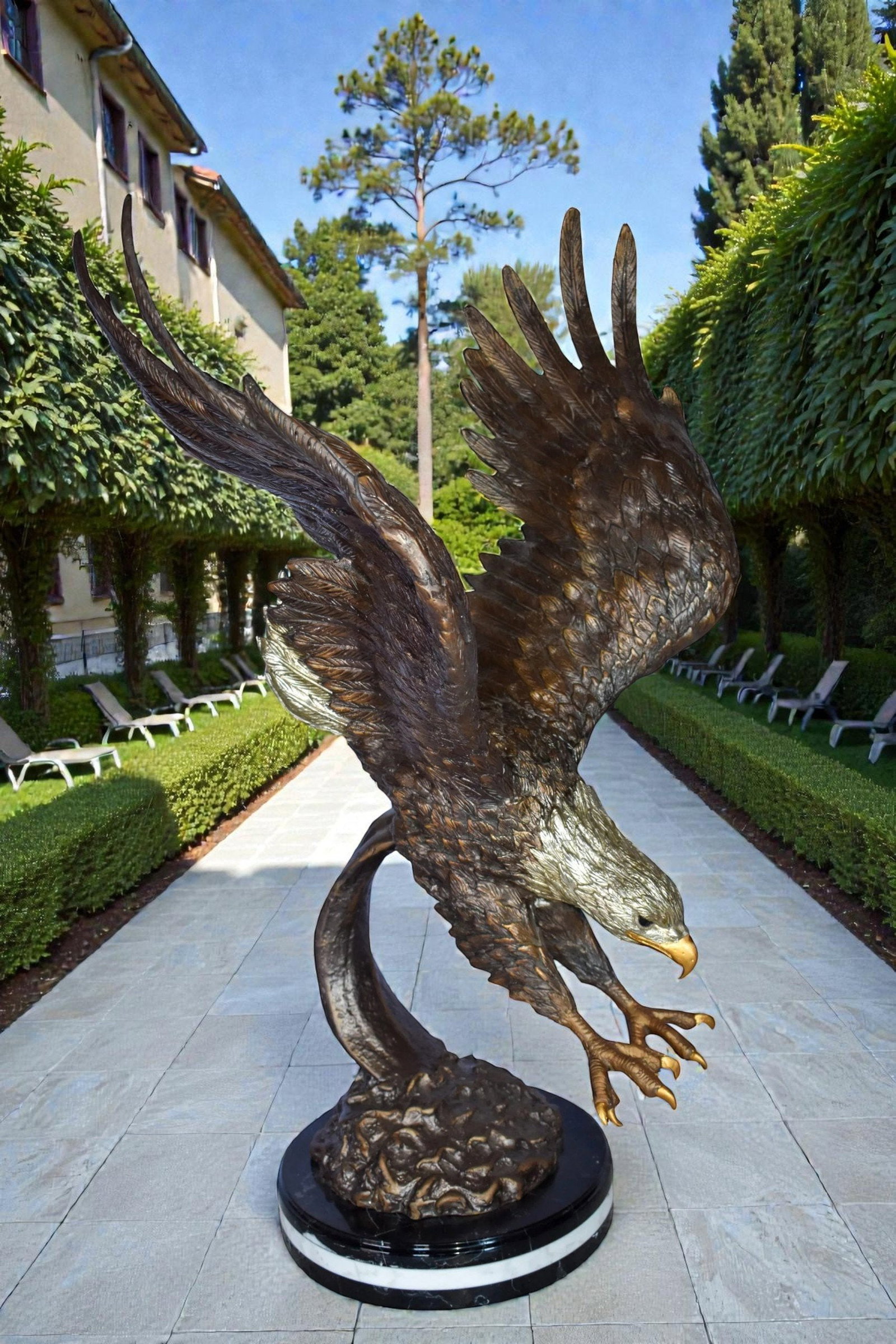 Eagle In Action Diving for His Prey Bronze Statue Size: 21" x 13" x 32"H - 2