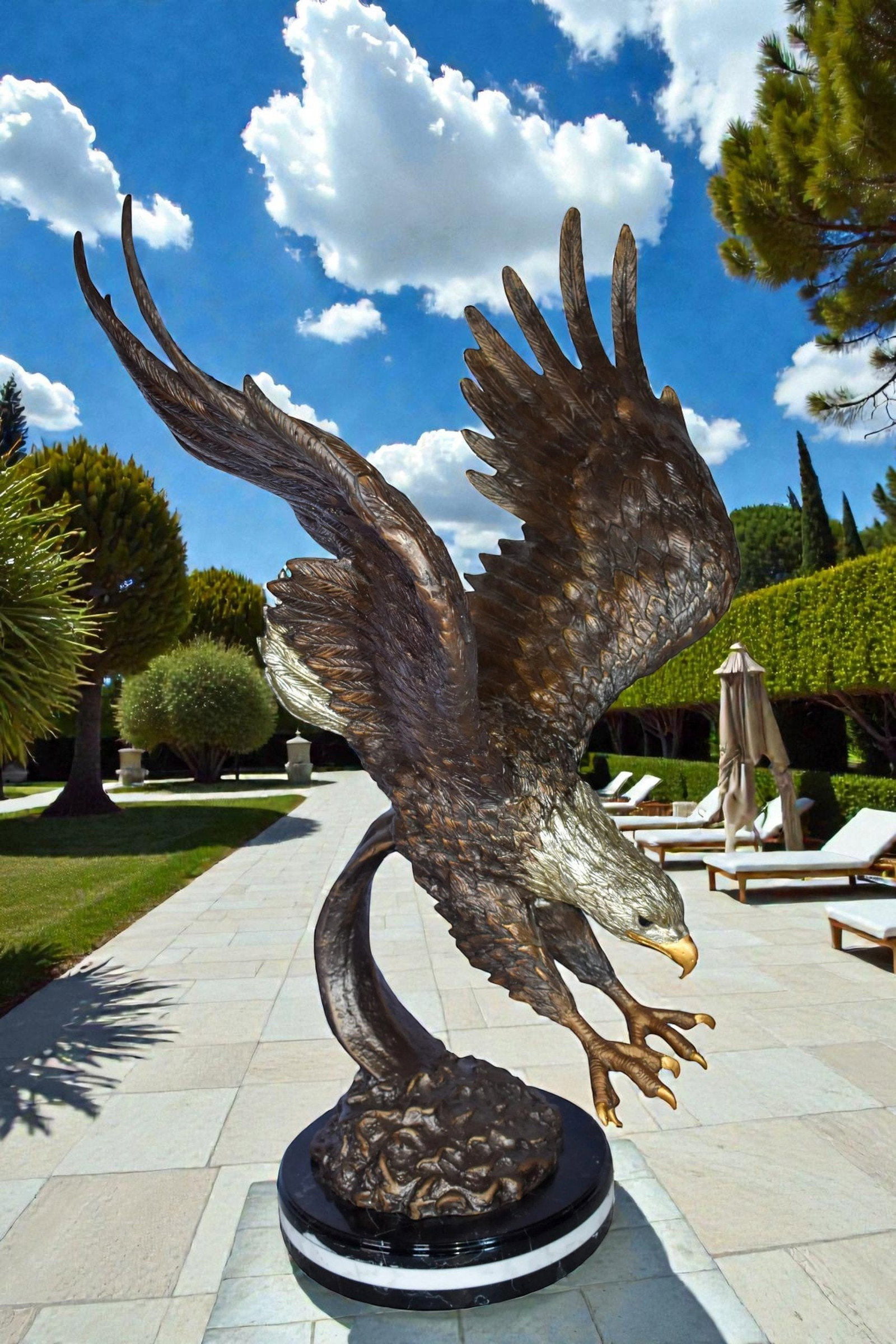 Eagle In Action Diving for His Prey Bronze Statue Size: 21" x 13" x 32"H - 3