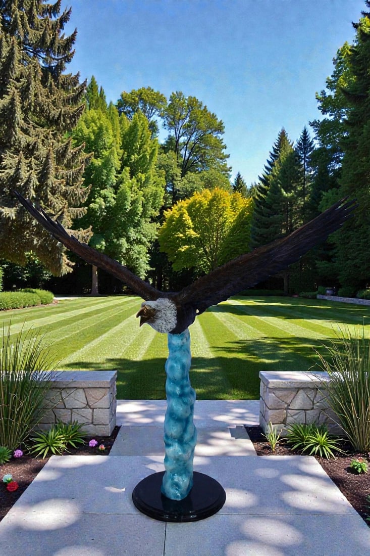 Colored soaring eagle bronze statue - Size: 32"L x 18"W x 29"H. - 2