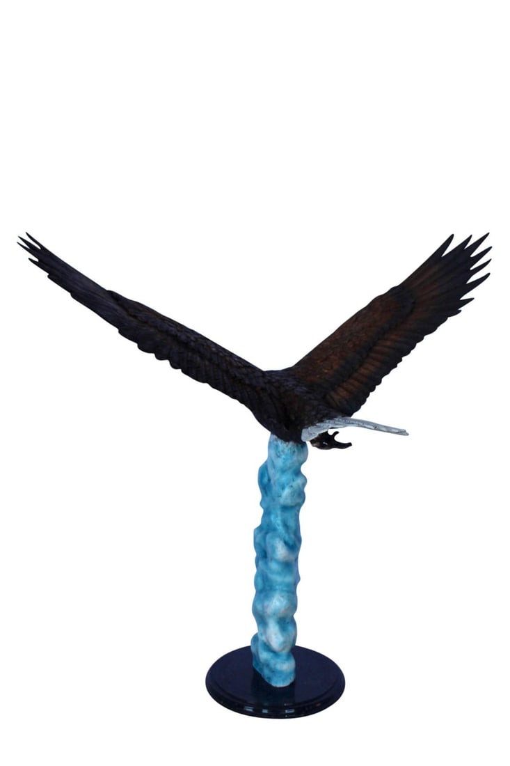 Colored soaring eagle bronze statue - Size: 32"L x 18"W x 29"H. - 3