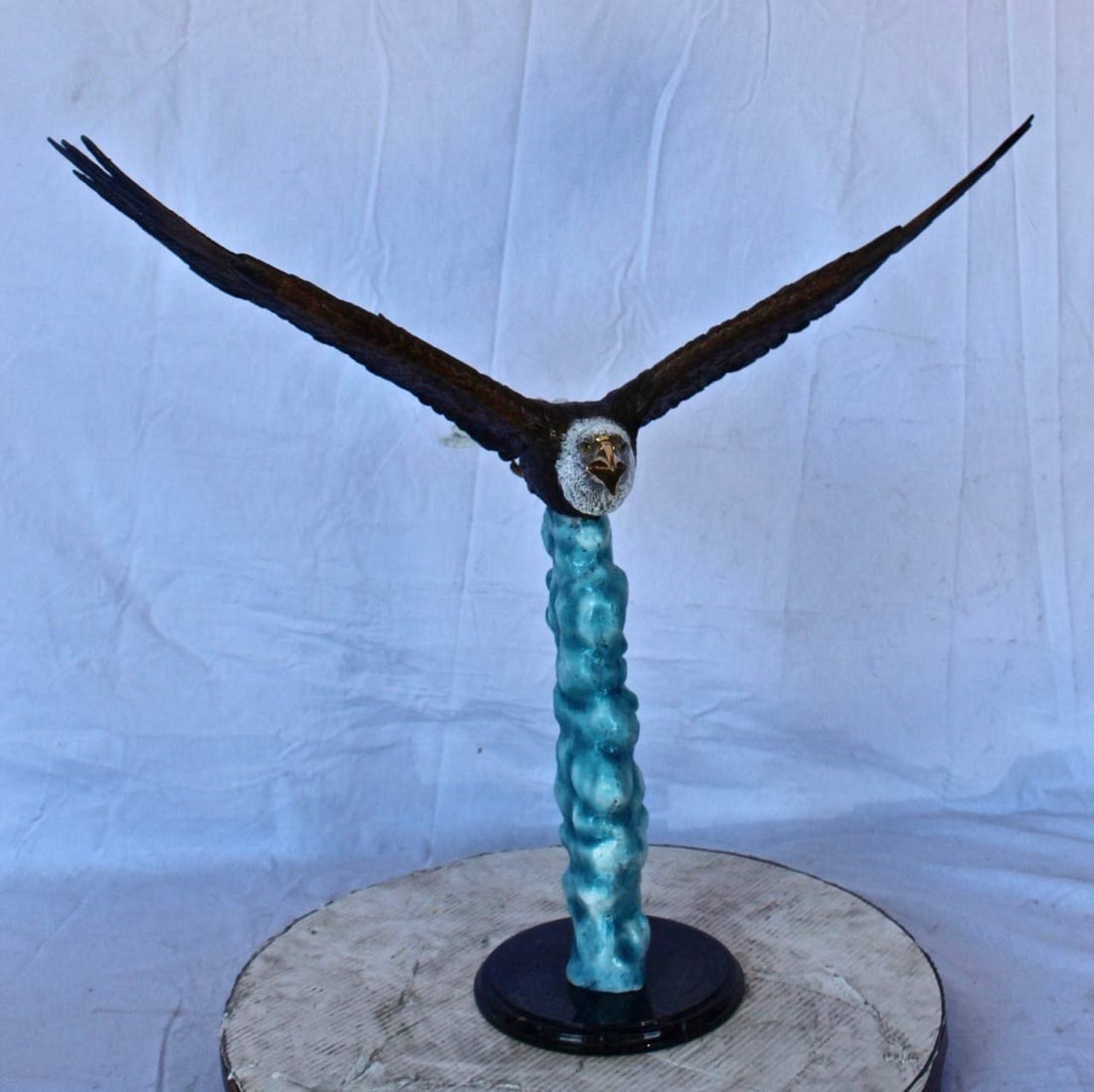 Colored soaring eagle bronze statue - Size: 32"L x 18"W x 29"H. - 5