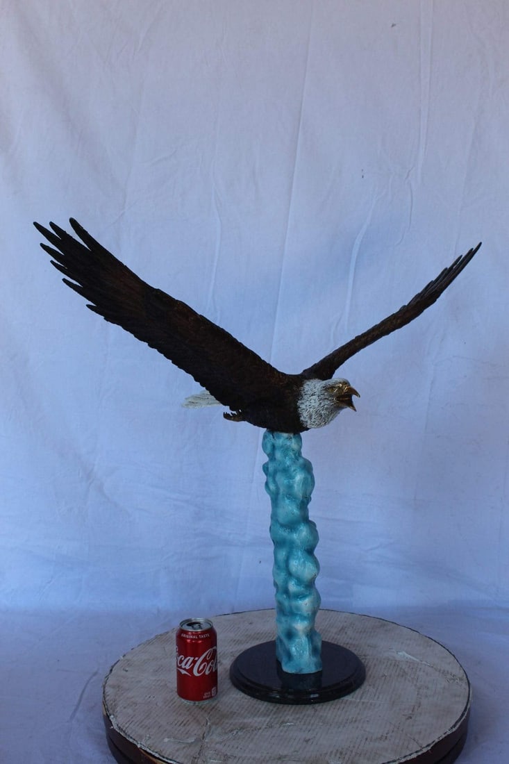 Colored soaring eagle bronze statue - Size: 32"L x 18"W x 29"H. - 6
