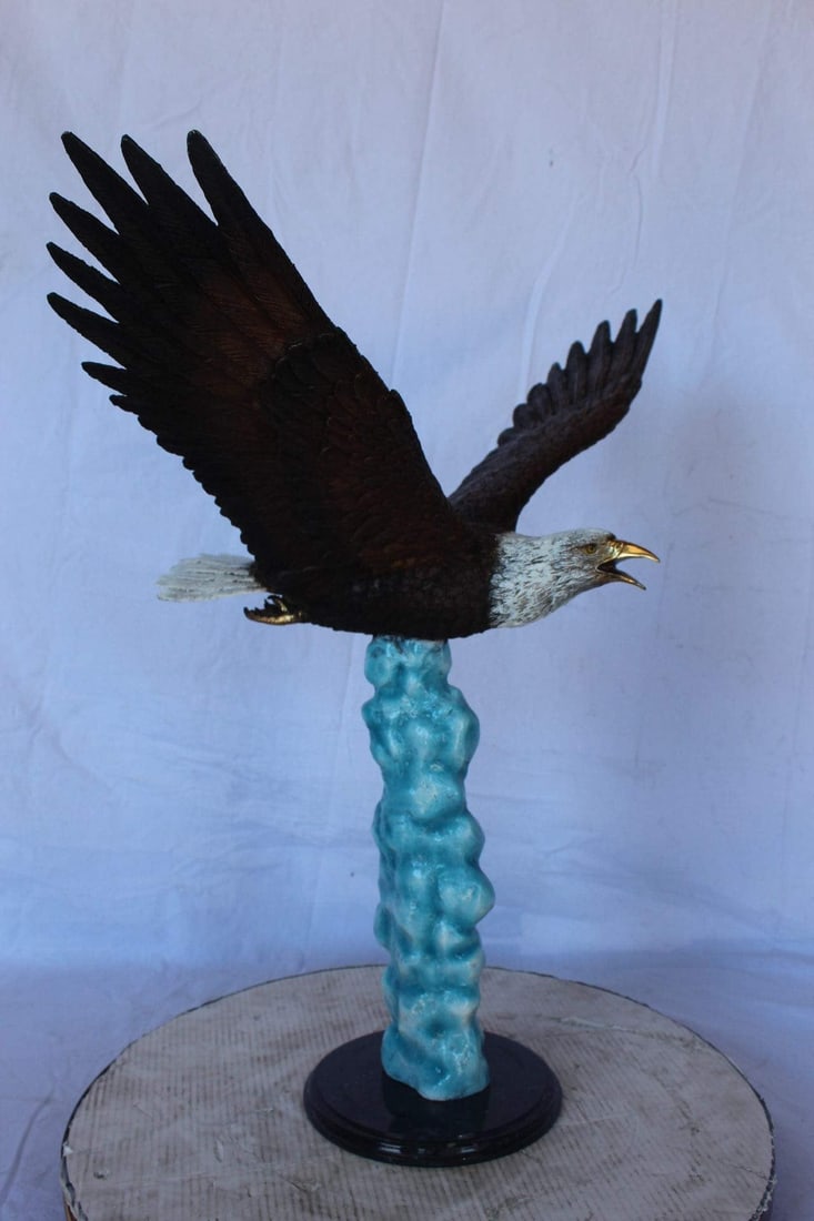 Colored soaring eagle bronze statue - Size: 32"L x 18"W x 29"H. - 7