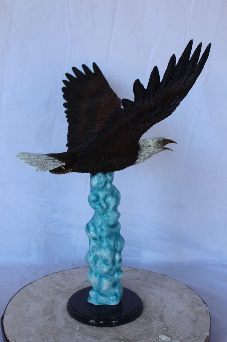 Colored soaring eagle bronze statue - Size: 32"L x 18"W x 29"H. - 8