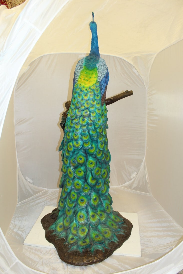 Peacock on Tree Bronze Statue - Size: 31"L x 30"W x 64"H. - 10