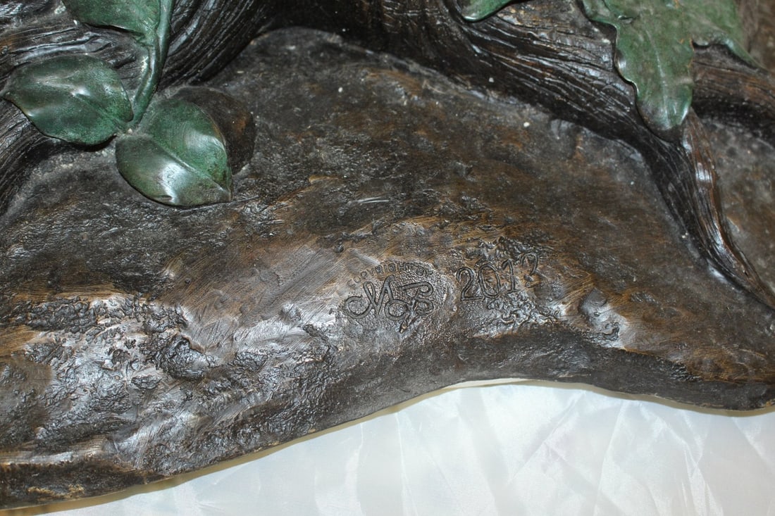 Peacock on Tree Bronze Statue - Size: 31"L x 30"W x 64"H. - 6