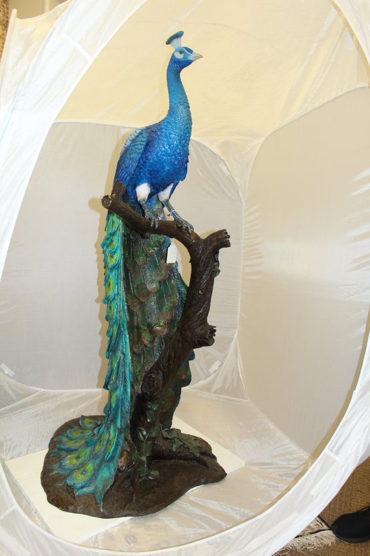 Peacock on Tree Bronze Statue - Size: 31"L x 30"W x 64"H. - 7