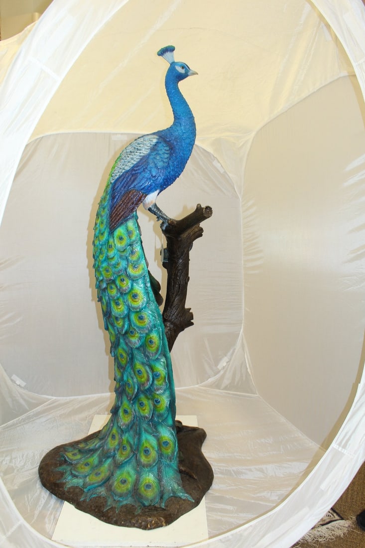 Peacock on Tree Bronze Statue - Size: 31"L x 30"W x 64"H. - 8