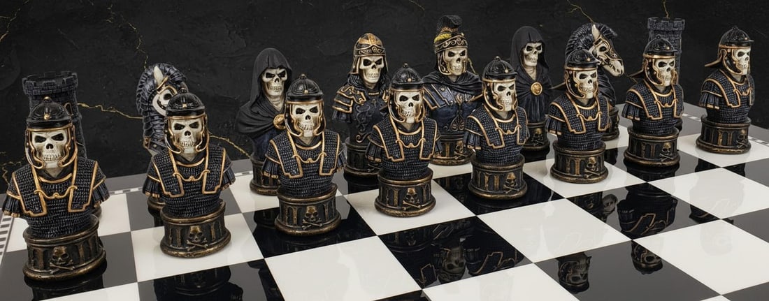 Hand Painted Skeleton Chess Set 32 Gothic Fantasy Resin Pieces, Board Not Included - 2