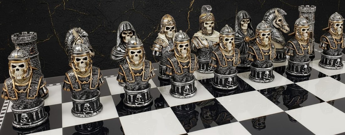 Hand Painted Skeleton Chess Set 32 Gothic Fantasy Resin Pieces, Board Not Included - 3