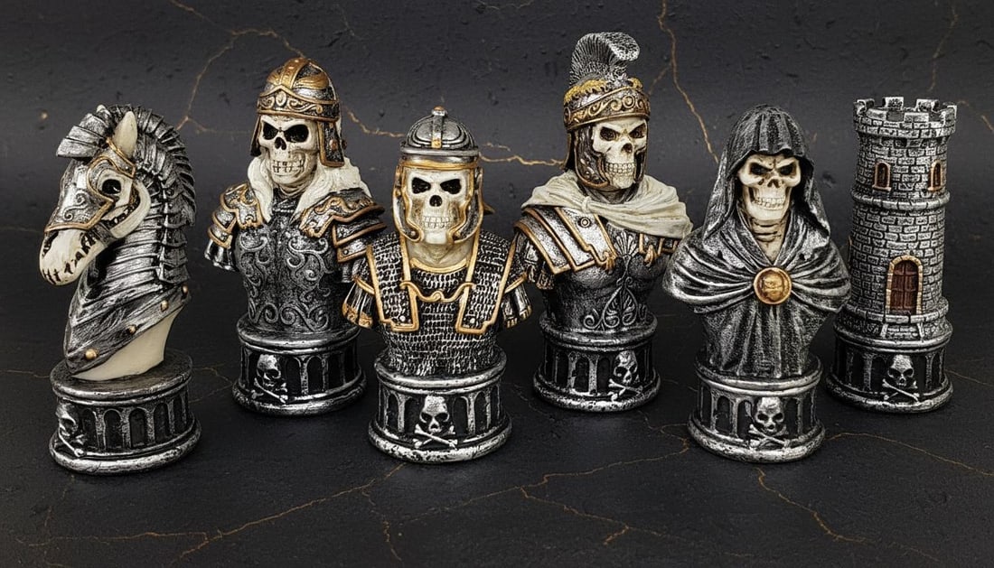 Hand Painted Skeleton Chess Set 32 Gothic Fantasy Resin Pieces, Board Not Included - 5