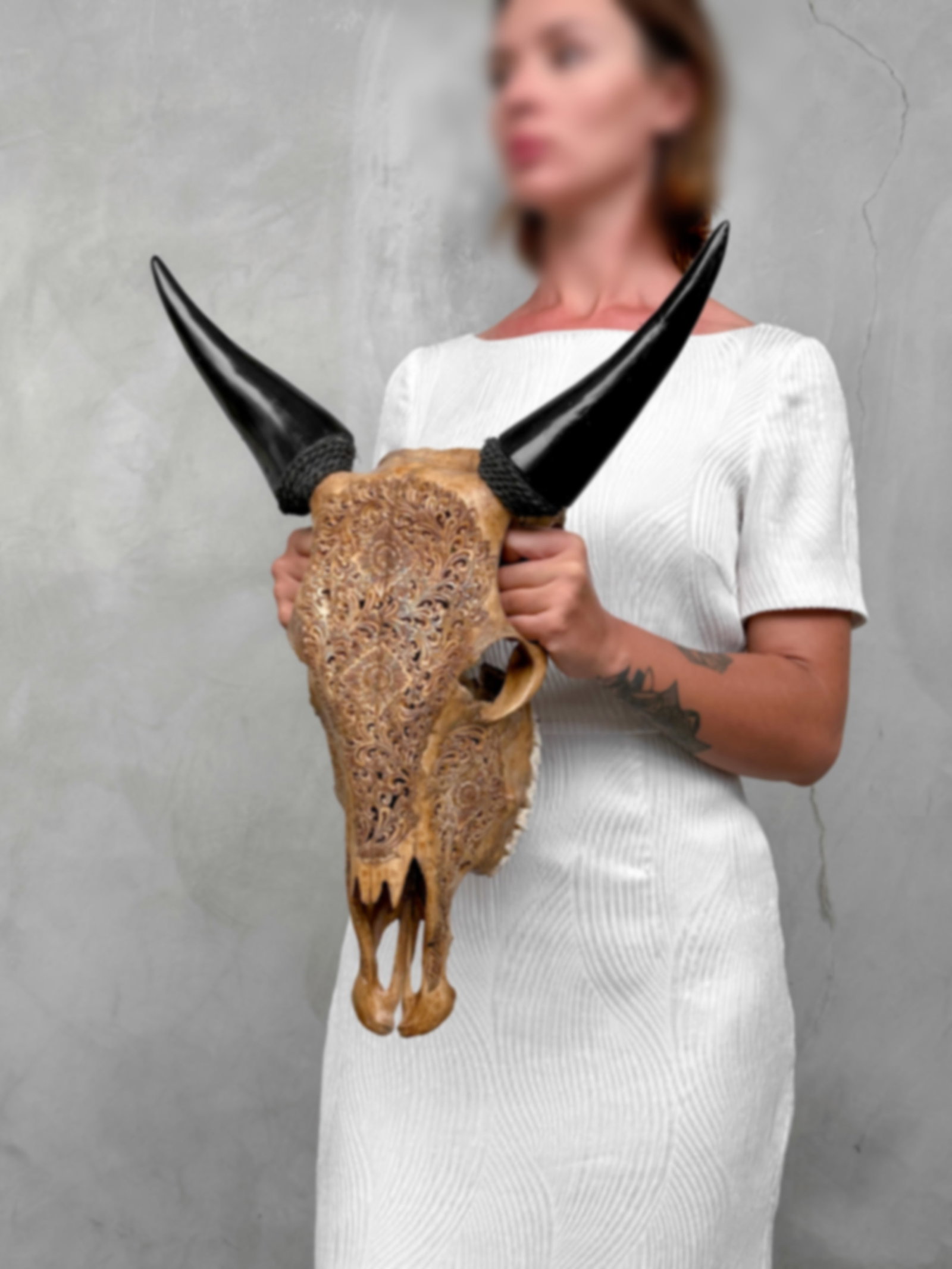 Brown cow skull - Traditional Balinese motif - 2