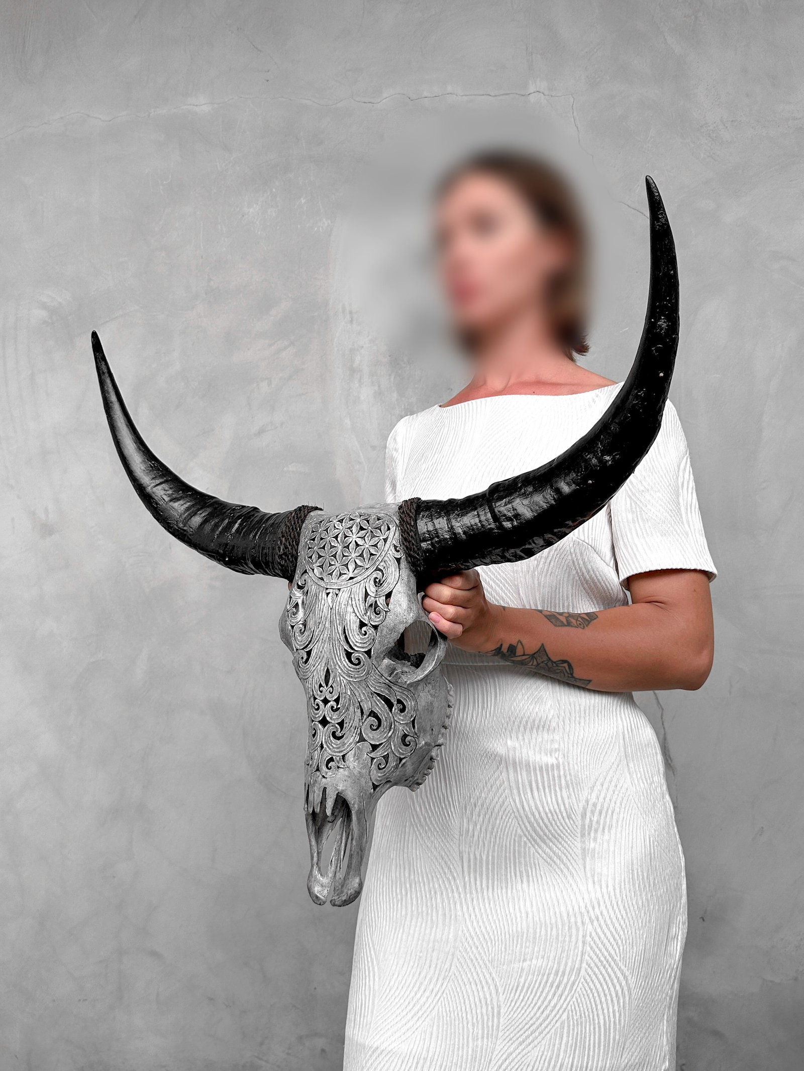 Grey buffalo skull - Flower of life motif - 2