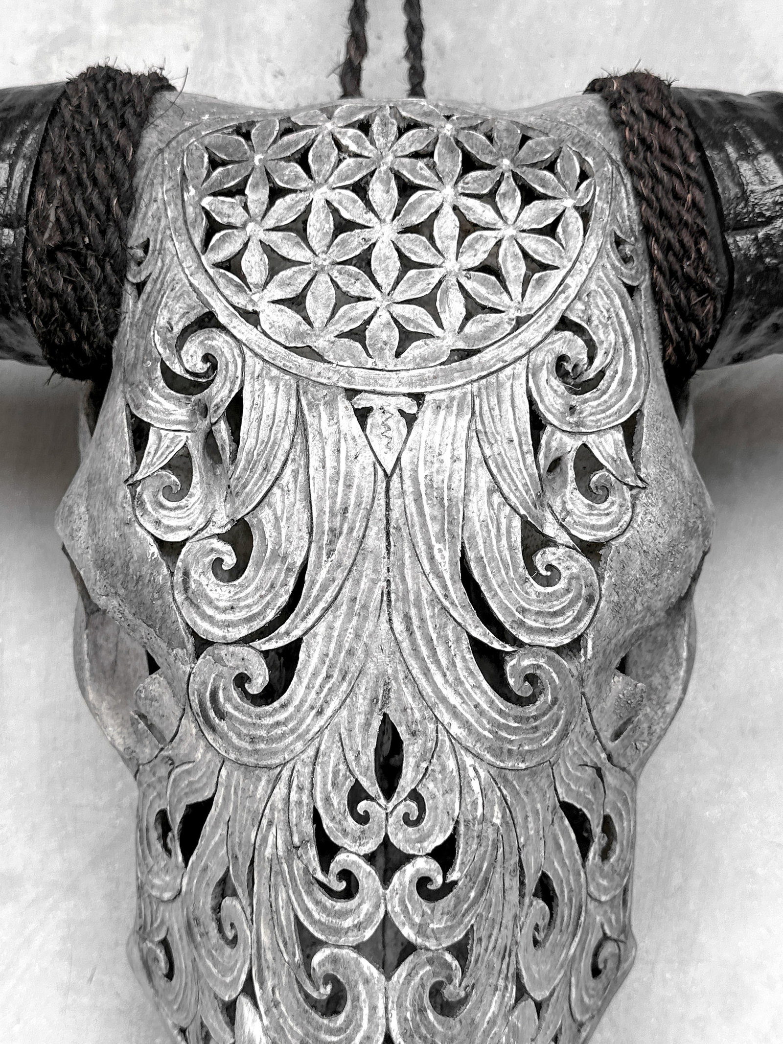 Grey buffalo skull - Flower of life motif - 3