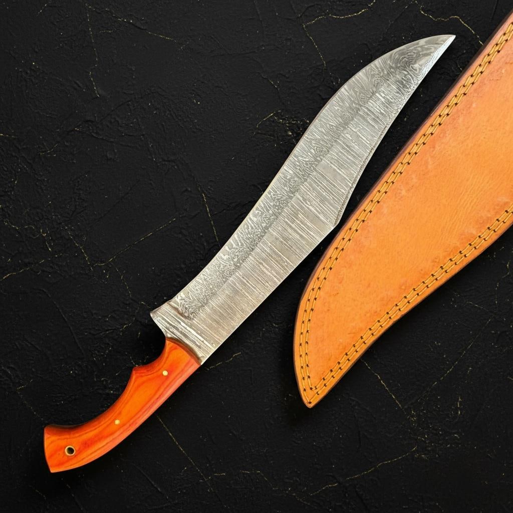 Full Tang Damascus Bowie Hunting Knife, 13-inch Handmade Blade, Pakka Wood Handle - 5
