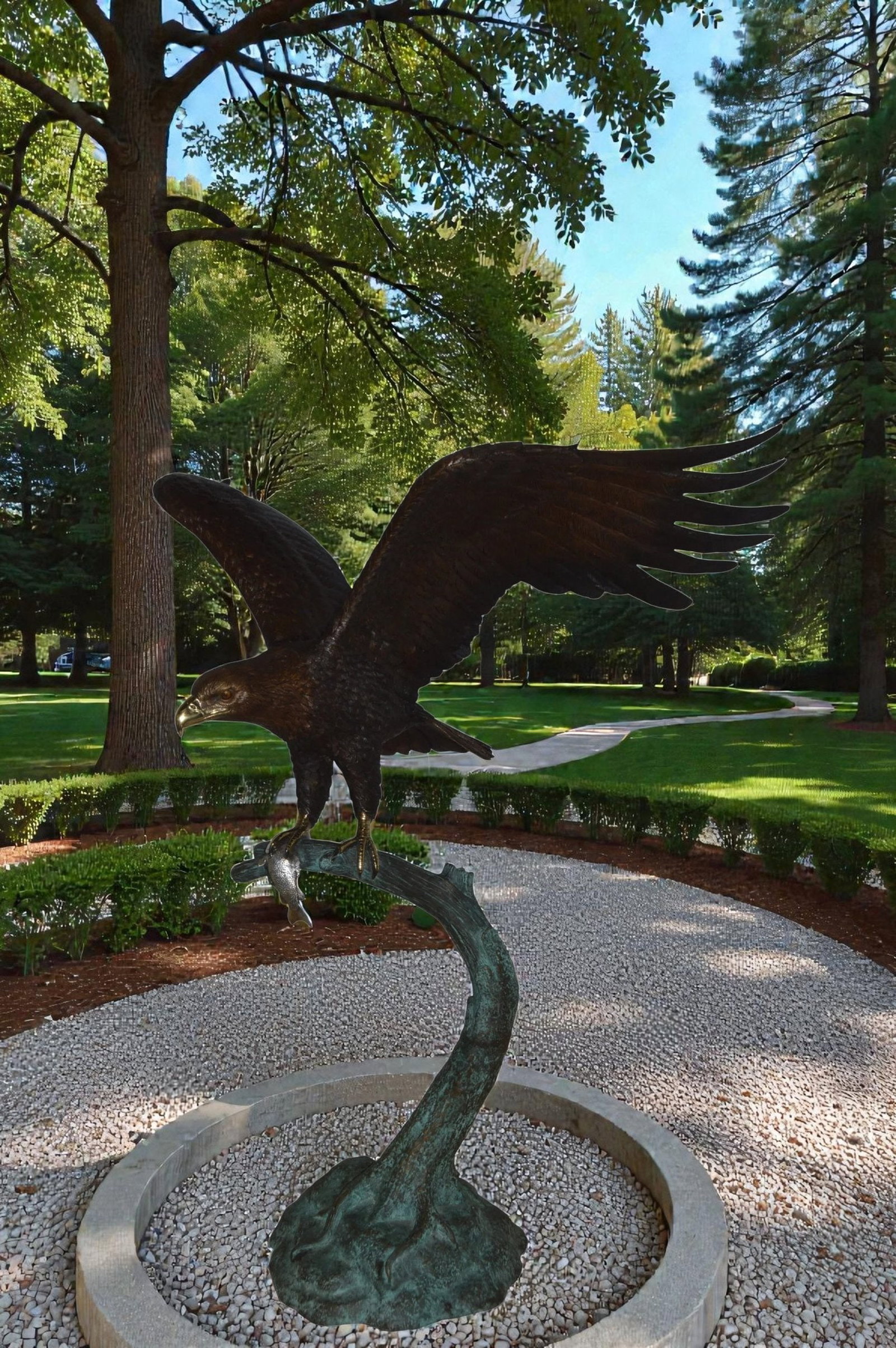 Eagle on a Tree Branch Bronze Statue - Size: 44"L x 50"W x 65"H. - 2