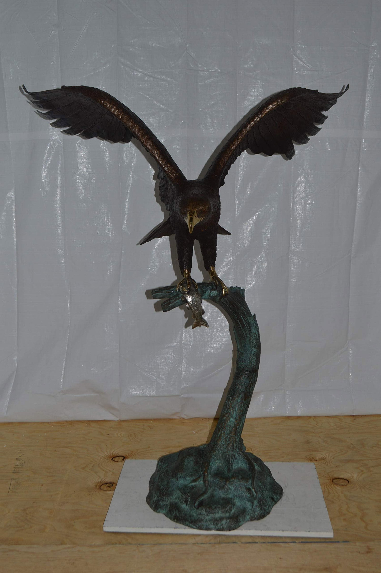 Eagle on a Tree Branch Bronze Statue - Size: 44"L x 50"W x 65"H. - 3