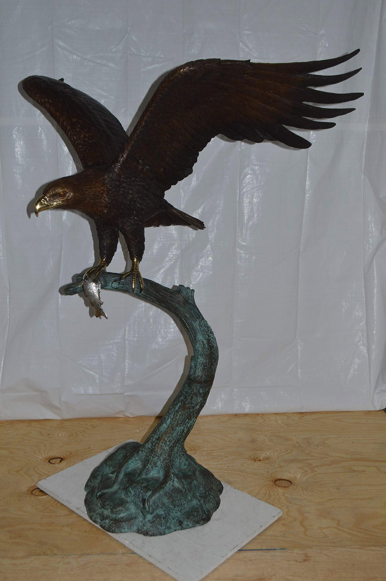 Eagle on a Tree Branch Bronze Statue - Size: 44"L x 50"W x 65"H. - 5