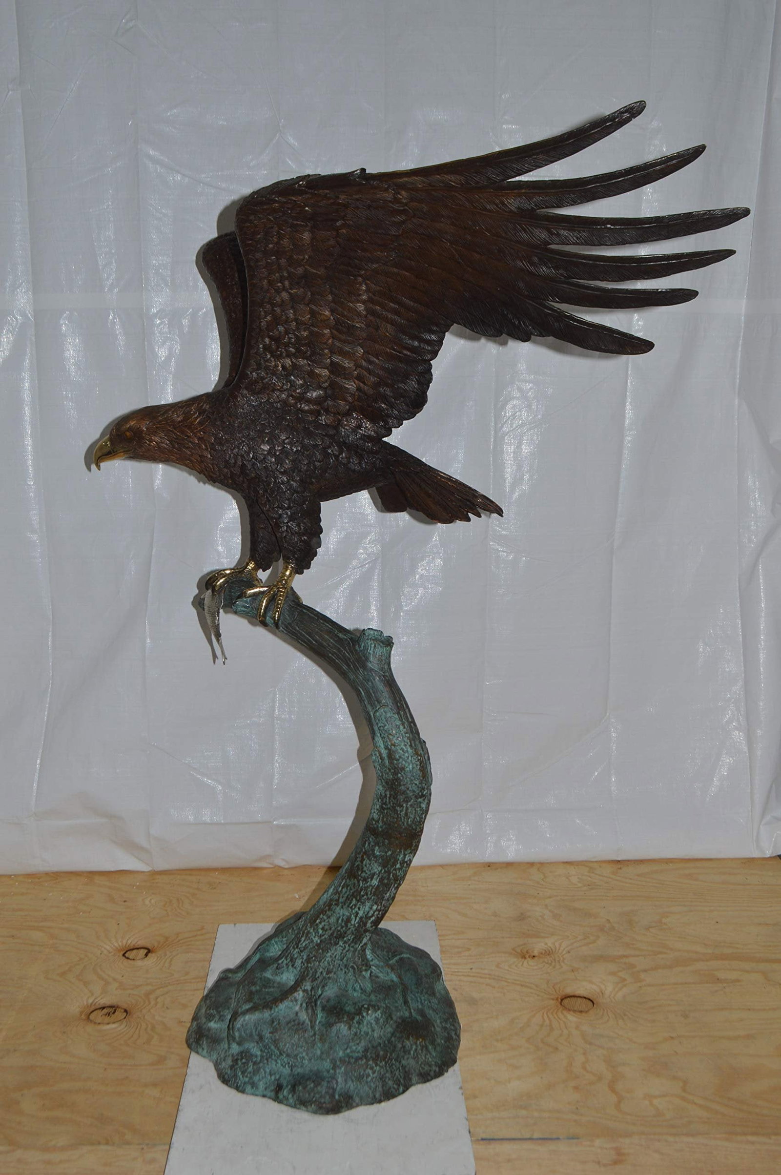 Eagle on a Tree Branch Bronze Statue - Size: 44"L x 50"W x 65"H. - 7