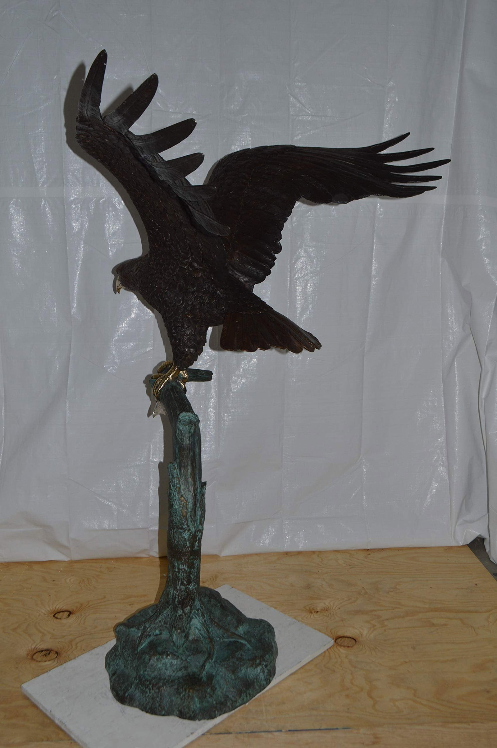 Eagle on a Tree Branch Bronze Statue - Size: 44"L x 50"W x 65"H. - 8