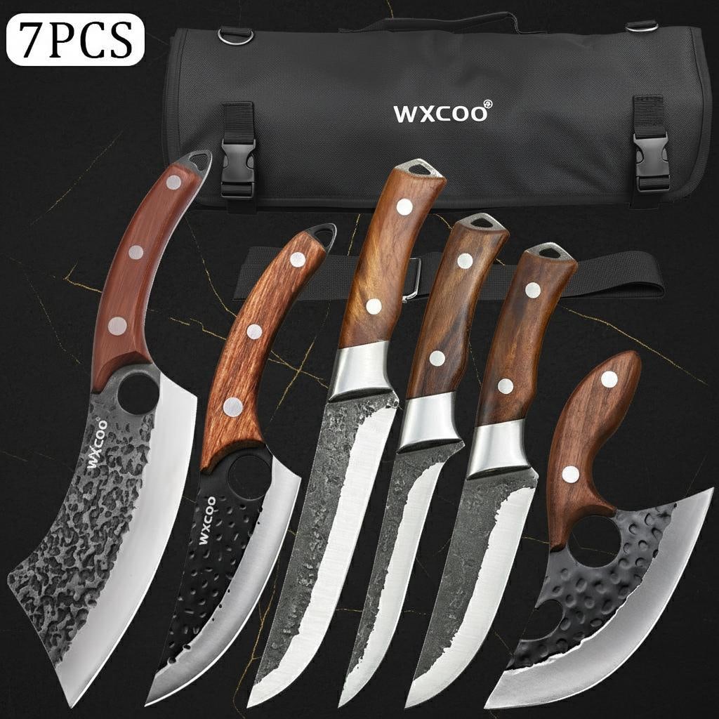 Forged 6pc Kitchen Knife Set with Wood Handles, Professional Chef Butcher Boning Knives (1 of 14)