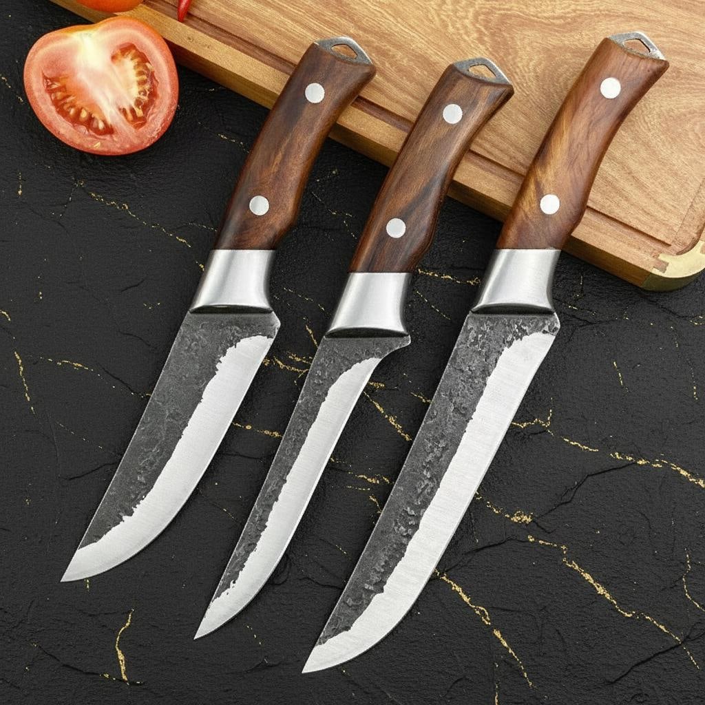 Forged 6pc Kitchen Knife Set with Wood Handles, Professional Chef Butcher Boning Knives - 6