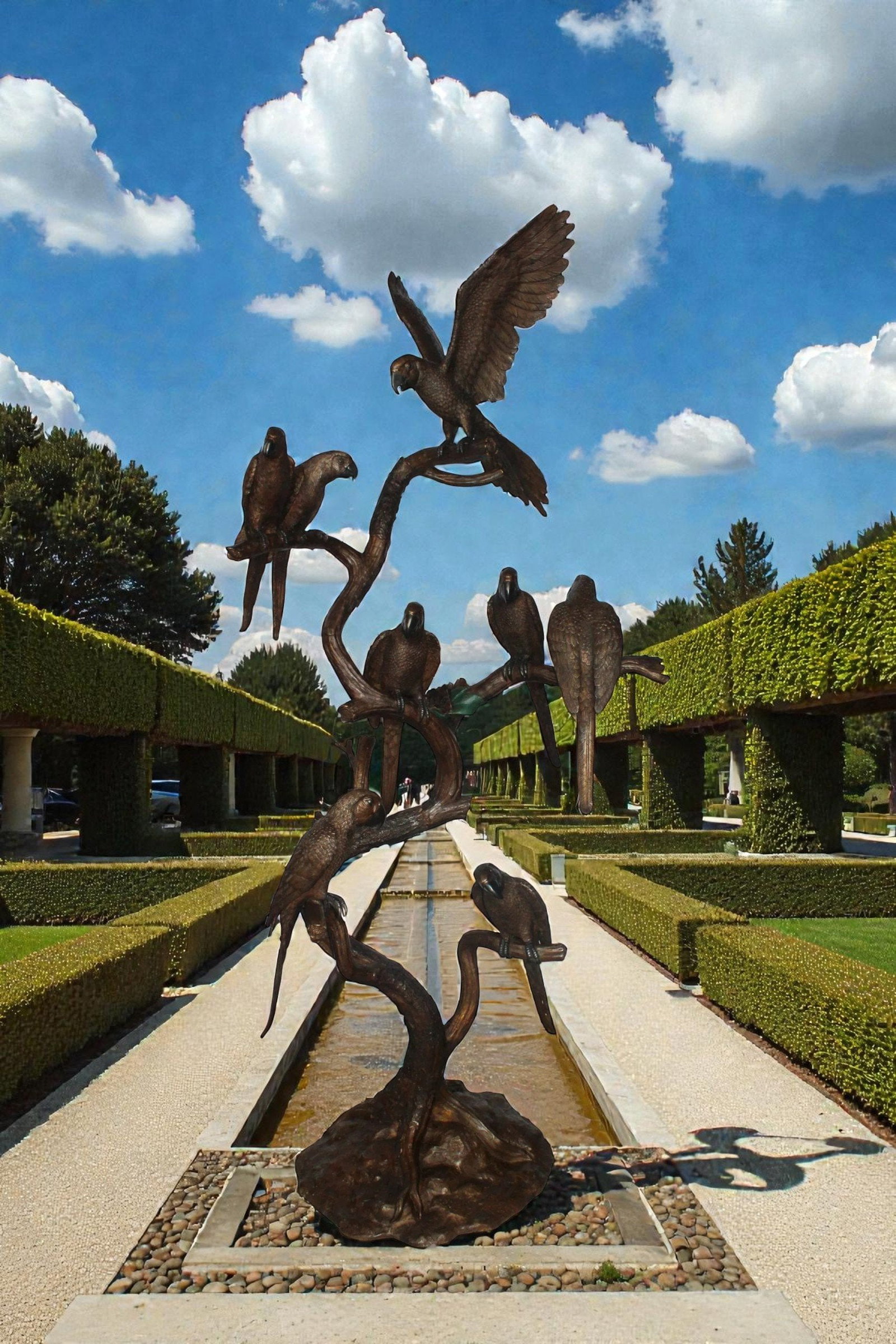 Eight Parrots Standing on a Tree Bronze Statue 33" x 24" x 66"H - 2