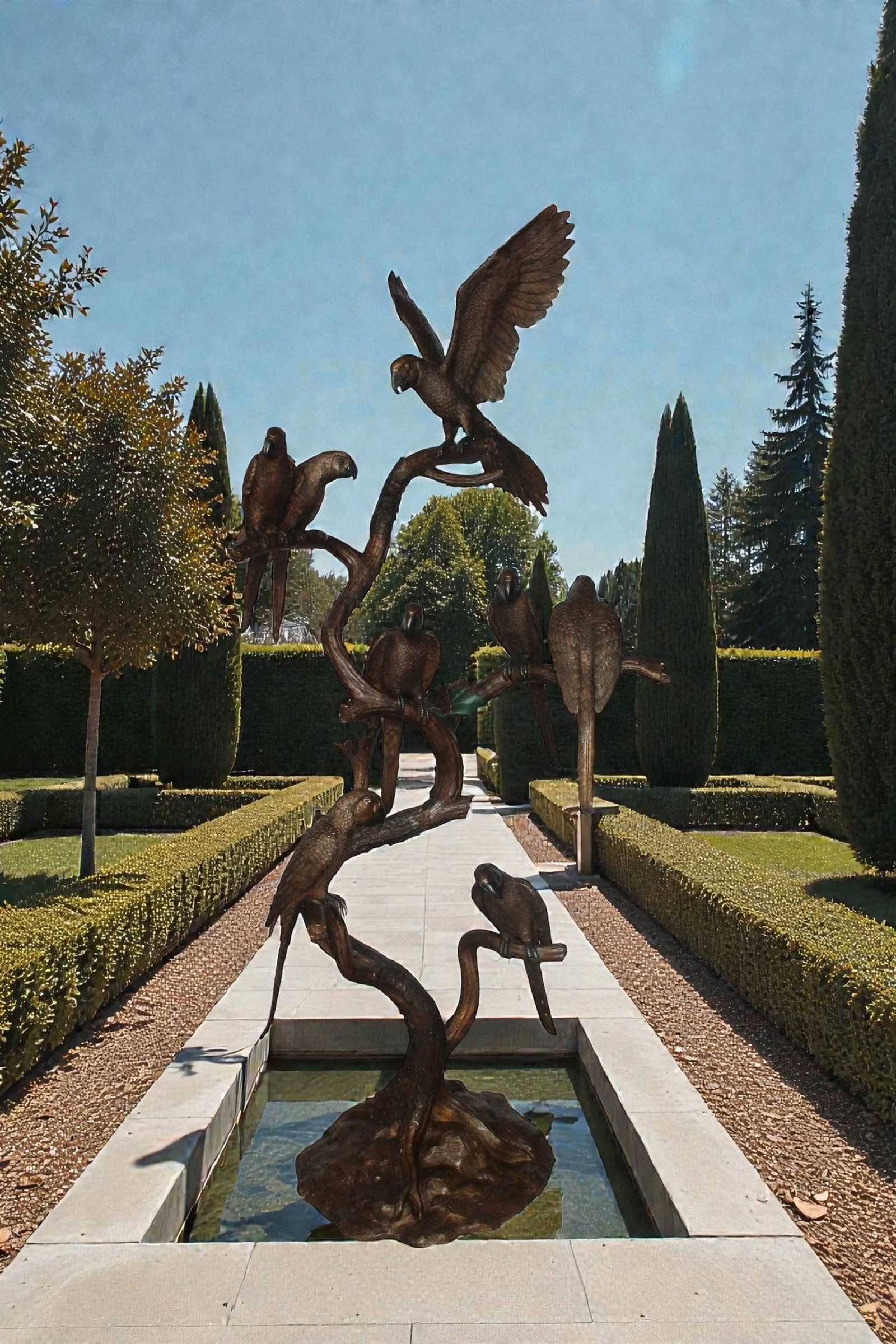Eight Parrots Standing on a Tree Bronze Statue 33" x 24" x 66"H - 3