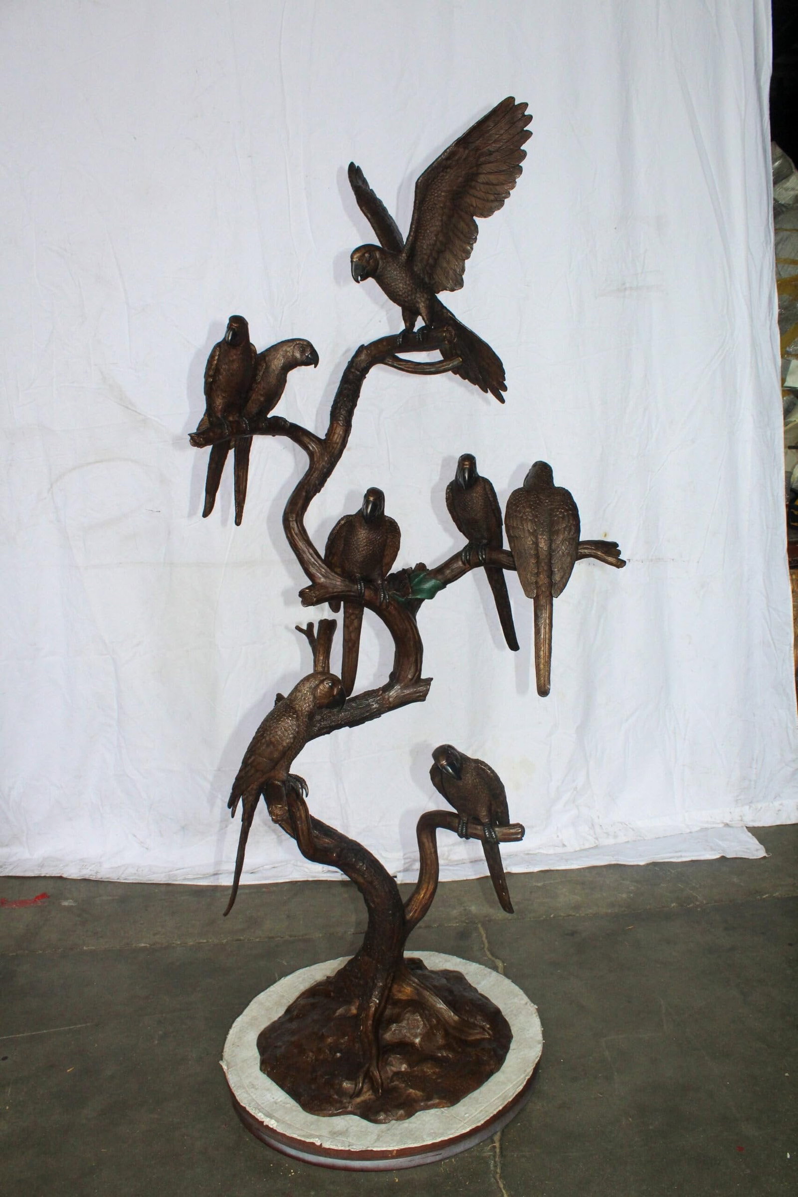 Eight Parrots Standing on a Tree Bronze Statue 33" x 24" x 66"H - 4