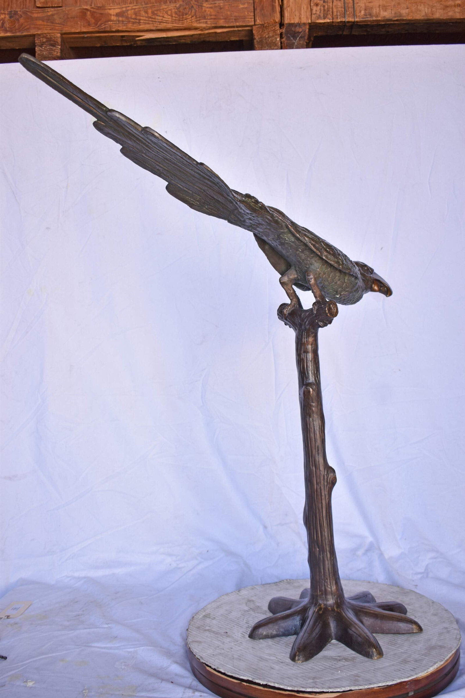 Parrot on a Tree looking Down Bronze Statue - Size: 37"L x 15"W x 47"H. - 9
