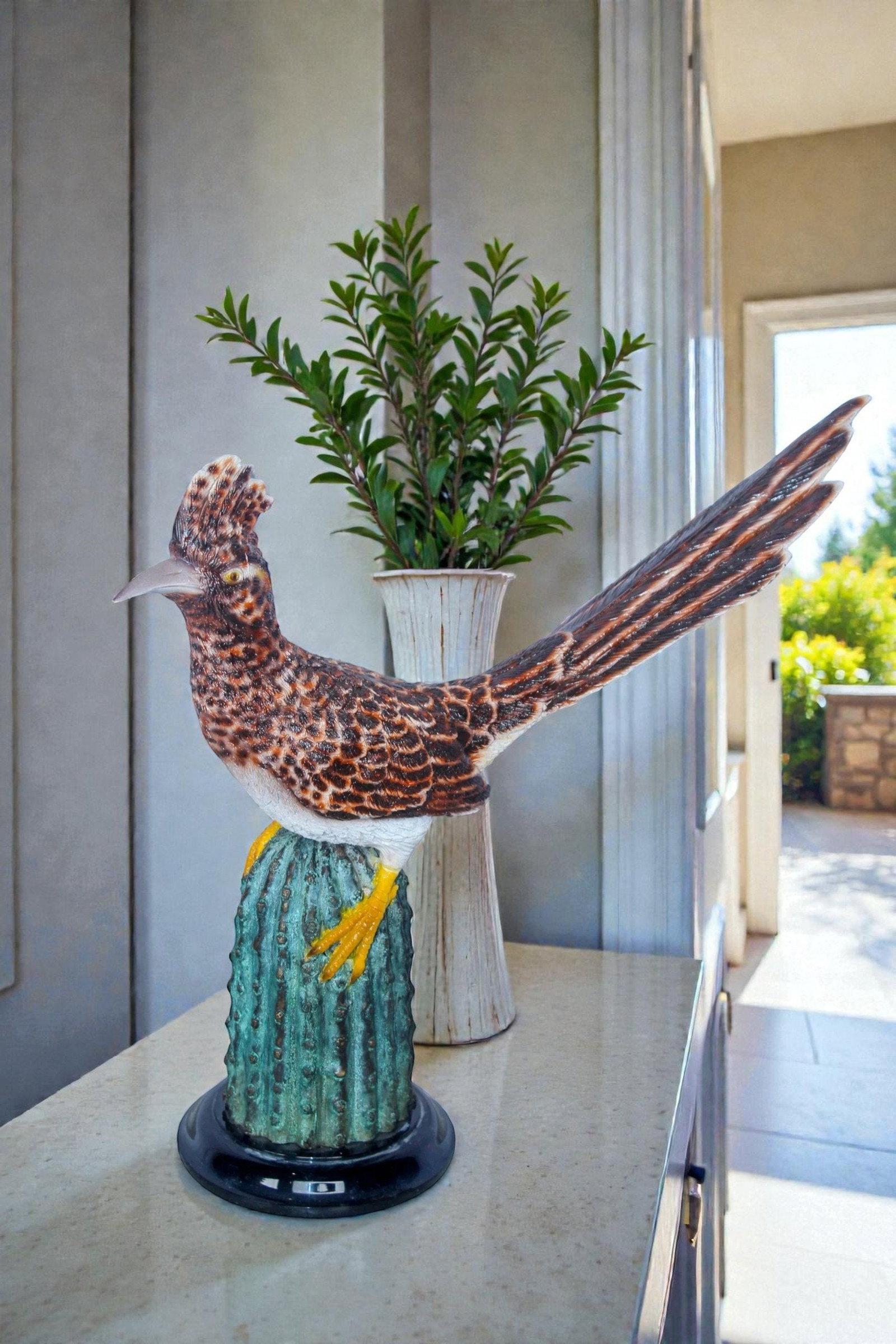 Vibrant Colored Roadrunner Bird Bronze Statue, Wildlife Decor 15" x 5" x 13"H - 2