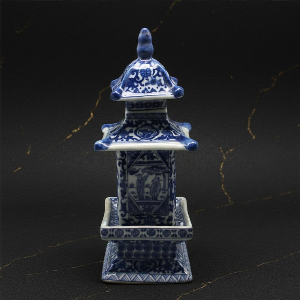 Antique Chinese Layered Tower Vase Blue and White Jingdezhen Porcelain Collection - 3