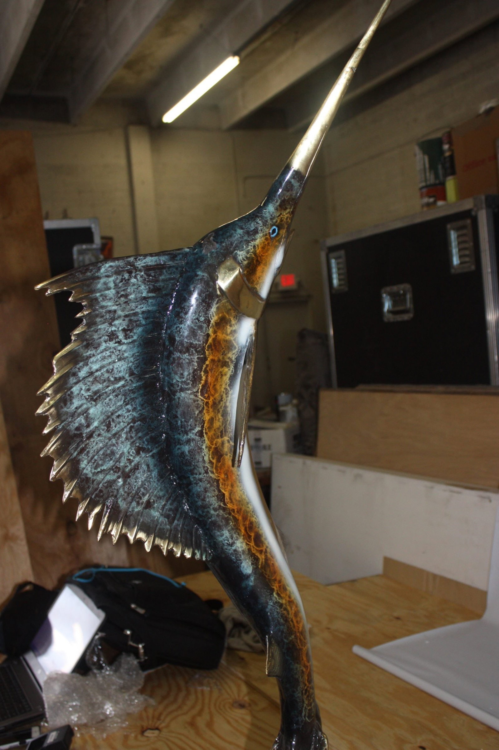 One sailfish on a marble - Bronze Statue - Size: 17"L x 17"W x 46"H. - 12
