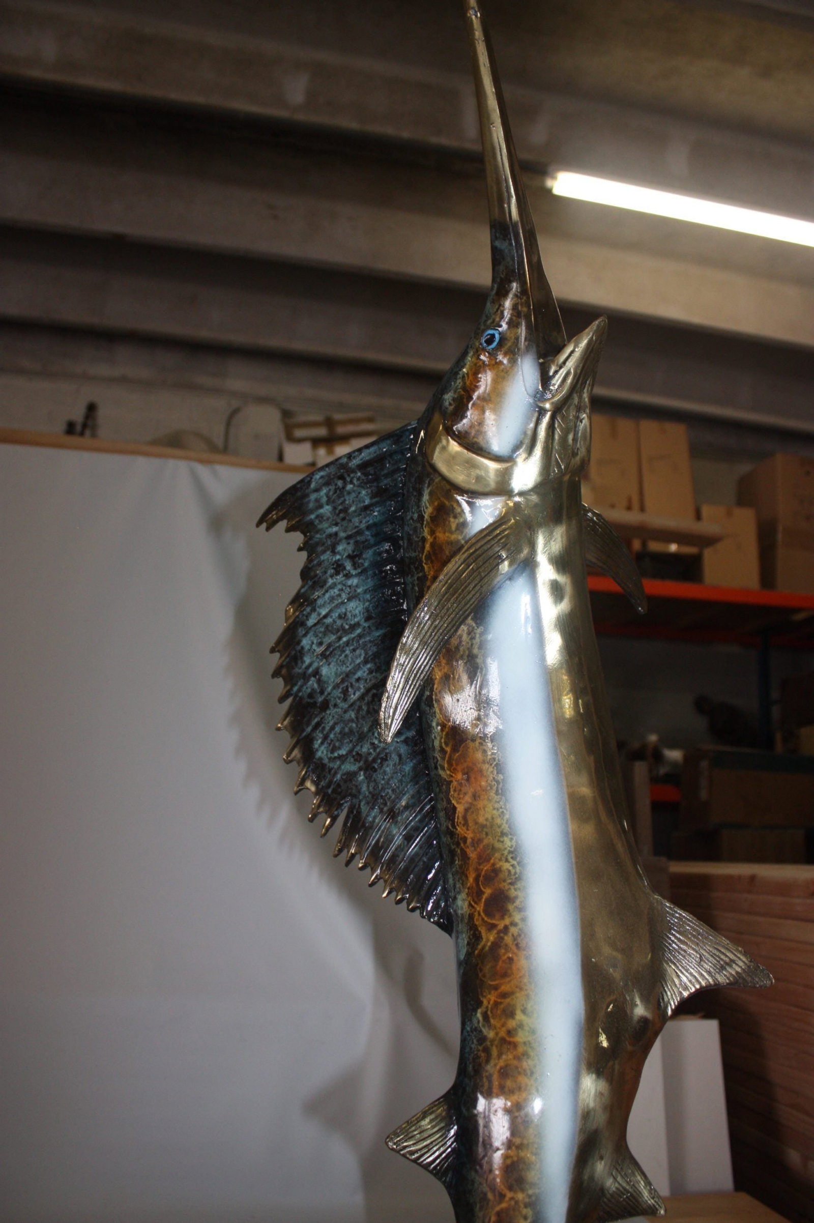 One sailfish on a marble - Bronze Statue - Size: 17"L x 17"W x 46"H. - 6