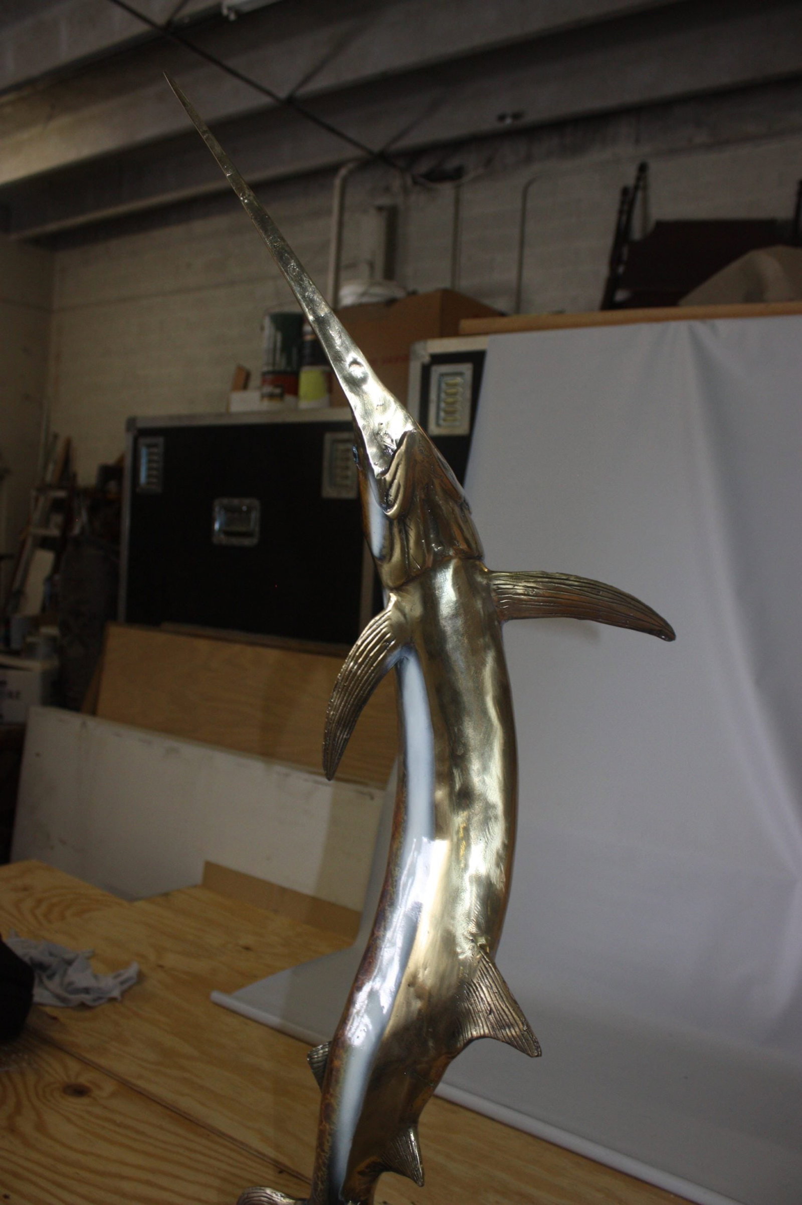 One sailfish on a marble - Bronze Statue - Size: 17"L x 17"W x 46"H. - 7