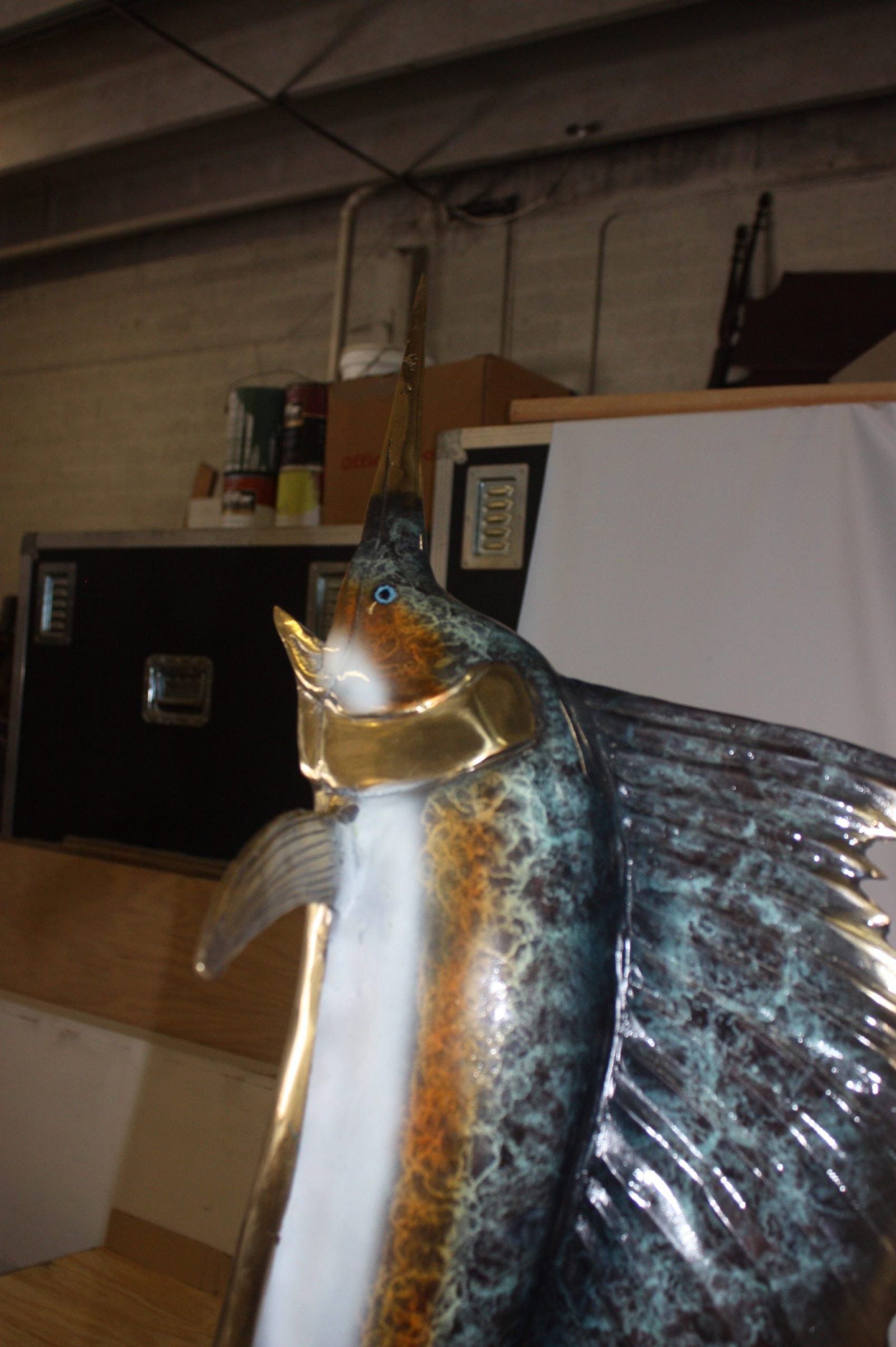 One sailfish on a marble - Bronze Statue - Size: 17"L x 17"W x 46"H. - 9