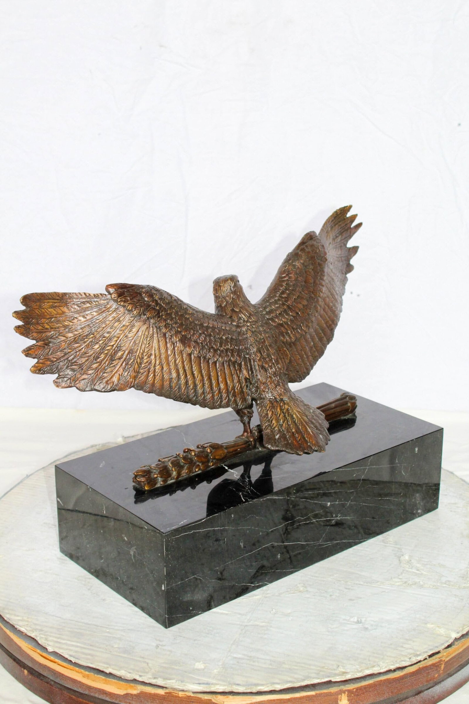 Majestic American Eagle Bronze Sculpture with Shield – Lost-Wax Cast, Classic Patina Finish, - 10