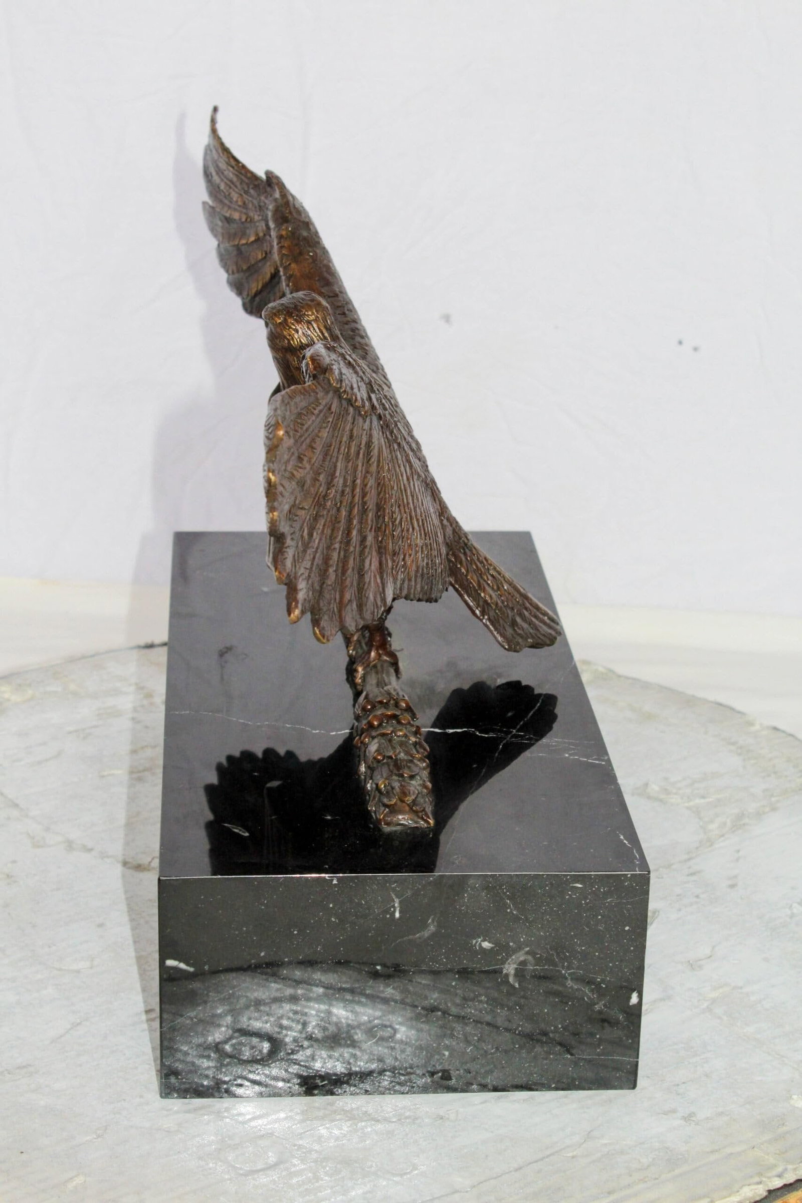 Majestic American Eagle Bronze Sculpture with Shield – Lost-Wax Cast, Classic Patina Finish, - 11