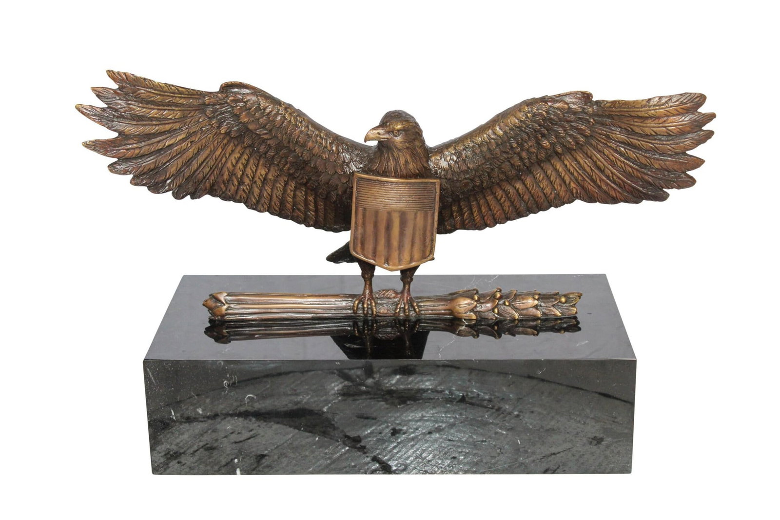 Majestic American Eagle Bronze Sculpture with Shield – Lost-Wax Cast, Classic Patina Finish, (1 of 11)