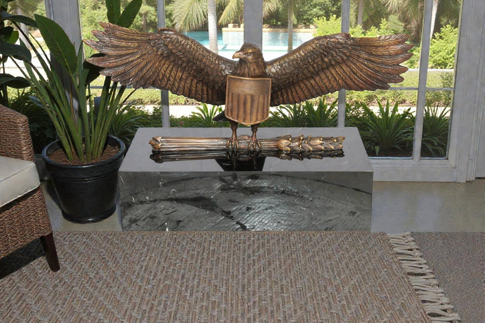 Majestic American Eagle Bronze Sculpture with Shield – Lost-Wax Cast, Classic Patina Finish, - 2