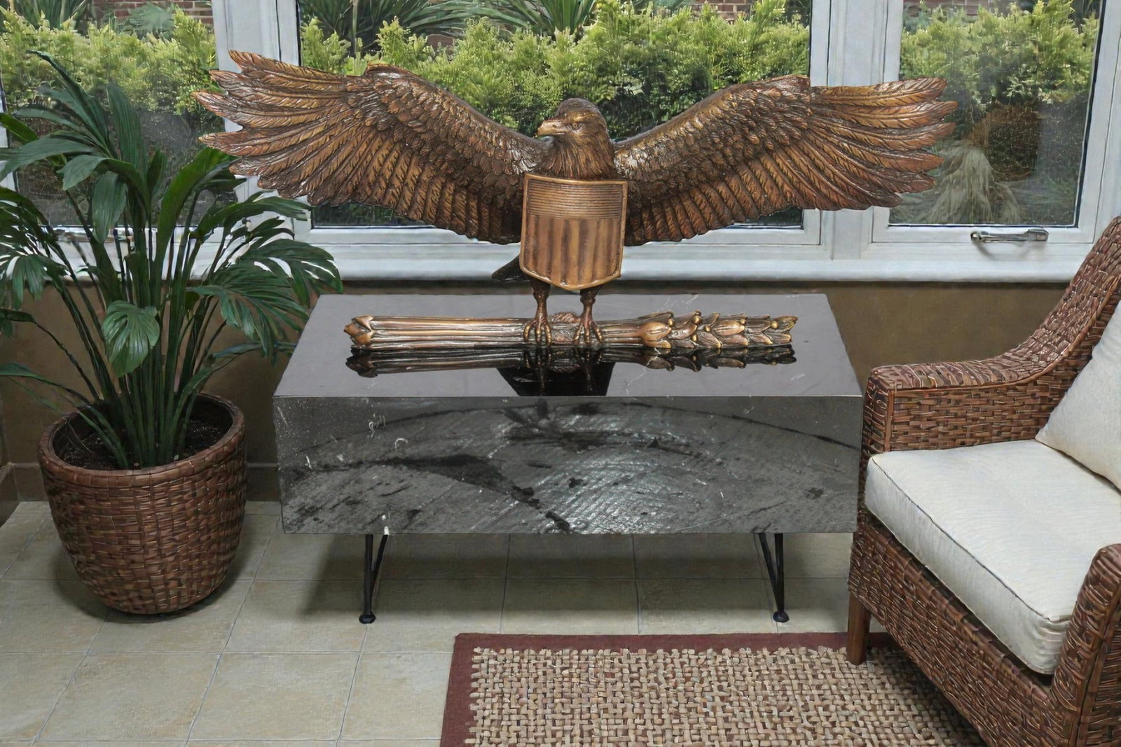 Majestic American Eagle Bronze Sculpture with Shield – Lost-Wax Cast, Classic Patina Finish, - 4