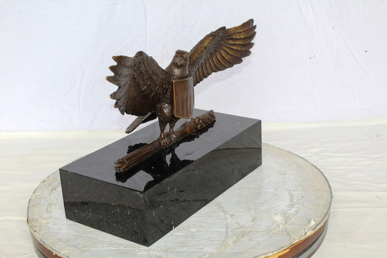 Majestic American Eagle Bronze Sculpture with Shield – Lost-Wax Cast, Classic Patina Finish, - 5