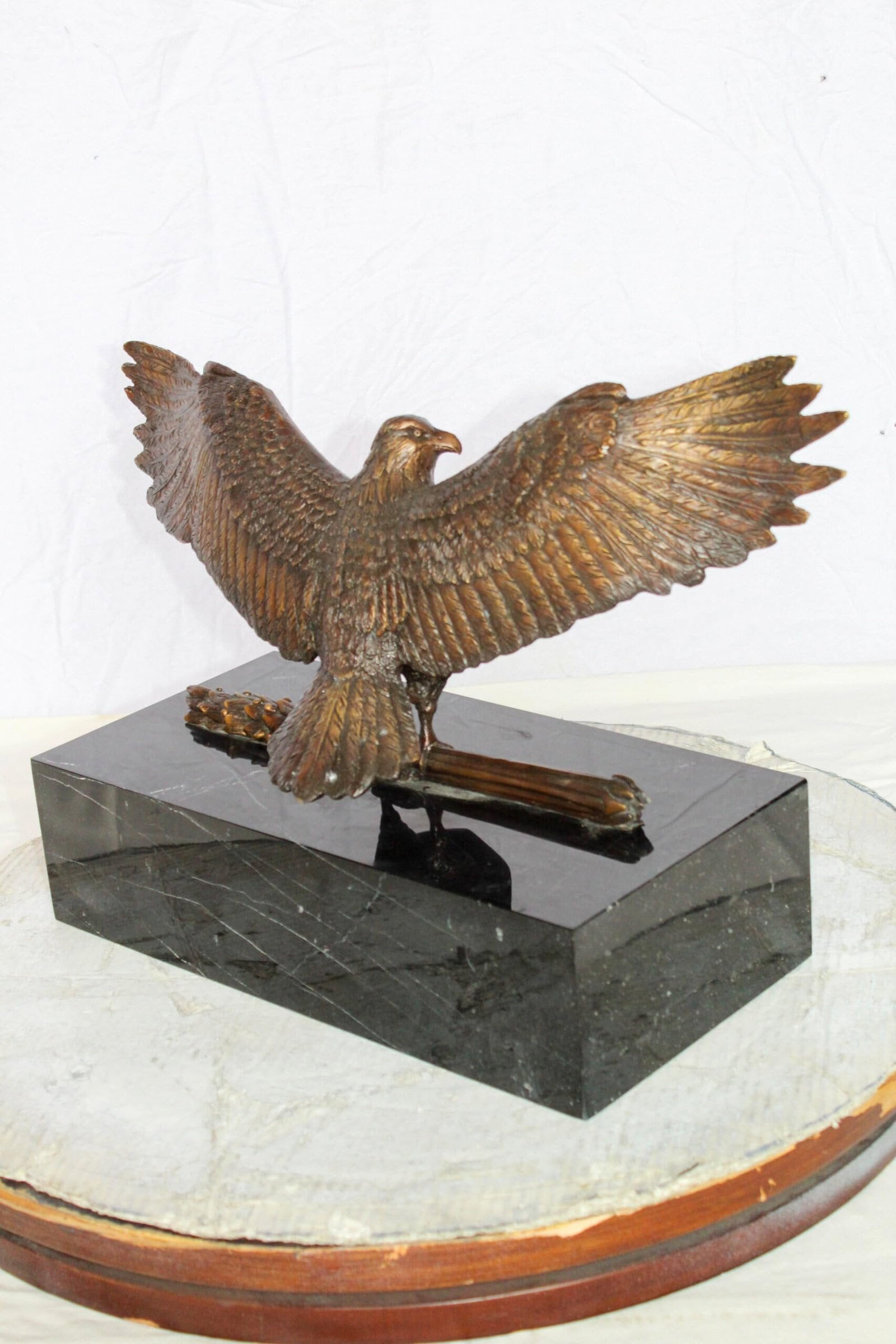 Majestic American Eagle Bronze Sculpture with Shield – Lost-Wax Cast, Classic Patina Finish, - 7